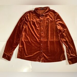 SHEIN Women's Velvet Rust Button Down Shirt